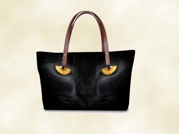 sac femme chat 3D noir