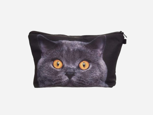 trousse maquillage chat gris